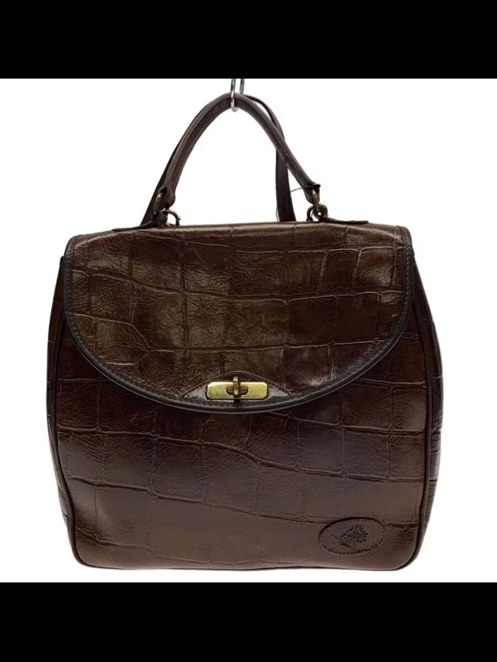 Mulberry Croc-Embossed Top Handle Satchel - Dark Brown